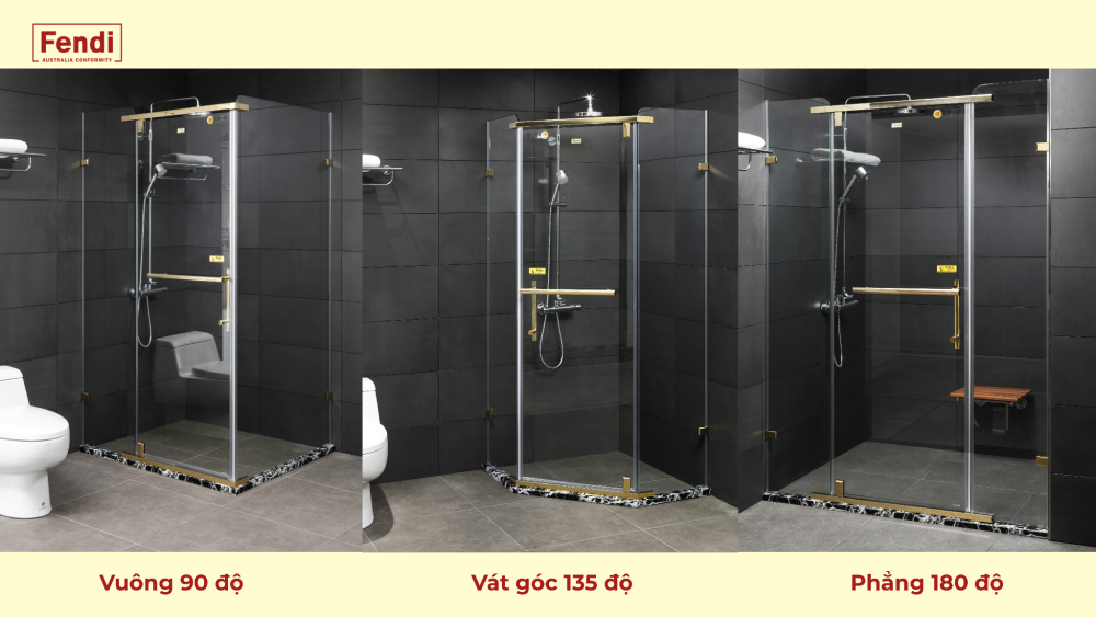 Góc vát 135 độ, vuông 90 độ và phẳng 180 độ là 3 góc lắp chính của buồng tắm đứng
