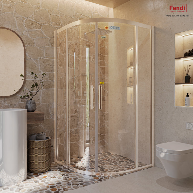 Phòng tắm kính cong Fendi Curvia cửa Trượt phù hợp cho không gian vừa và nhỏ 