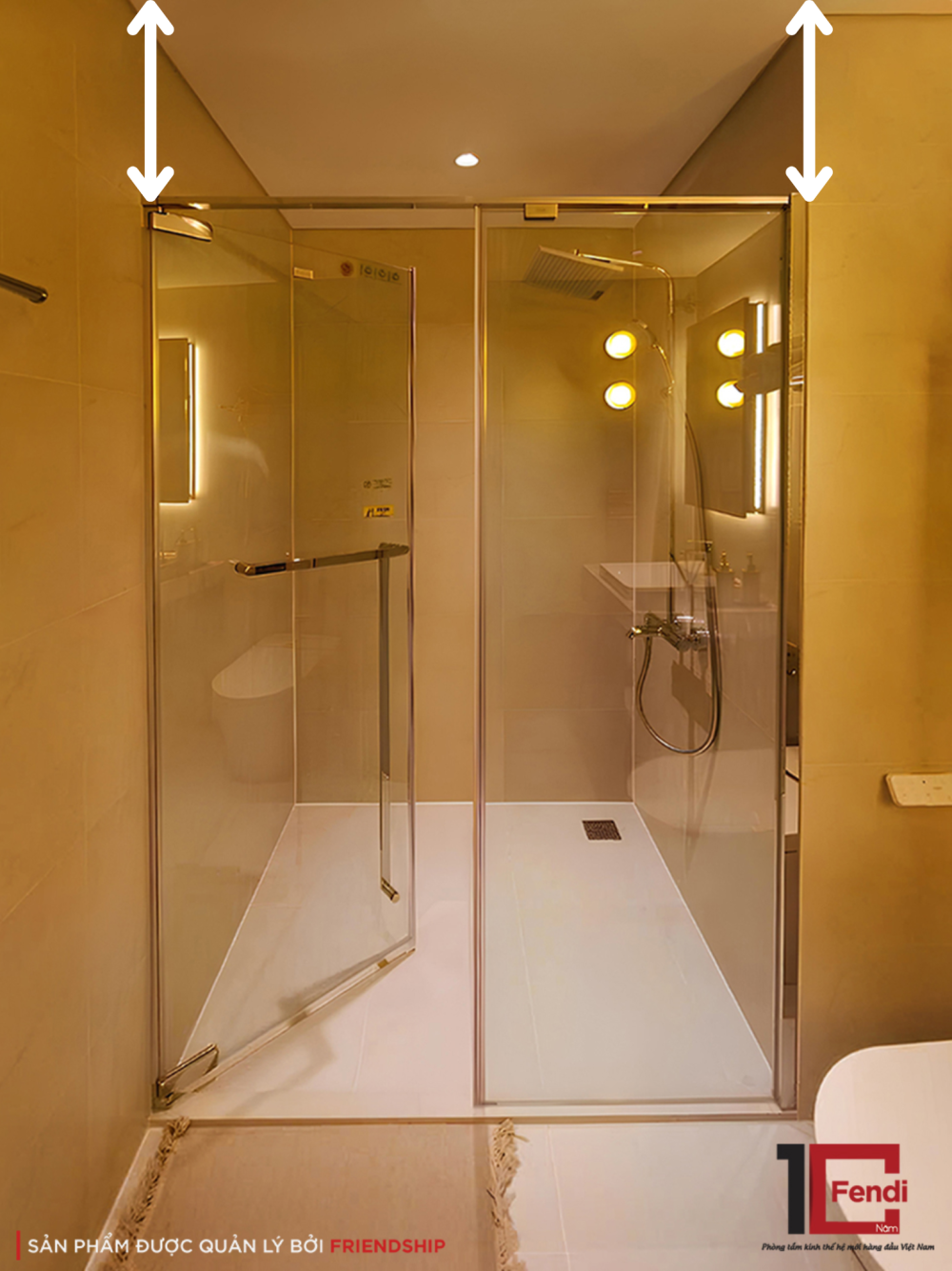 Khoảng hở từ đỉnh cabin đến trần nên là 200-300mm để không gây bí và ngột ngạt khi tắm