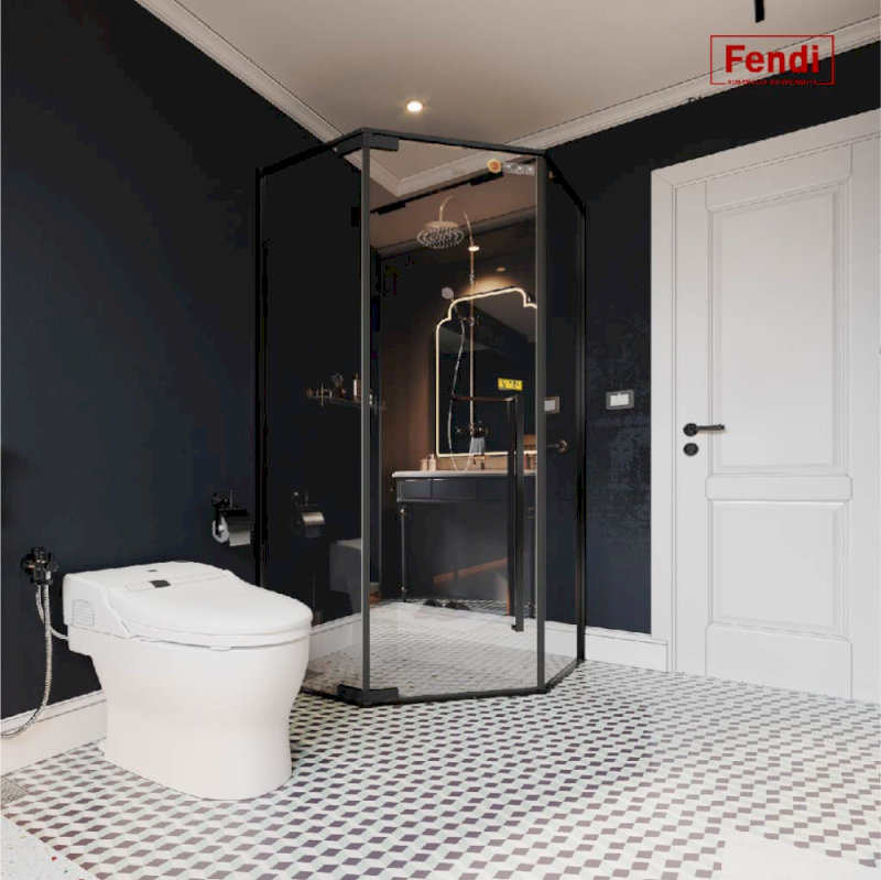 Mẫu cabin tắm kính góc vát 135 độ Fendi Majestic màu Matte Black