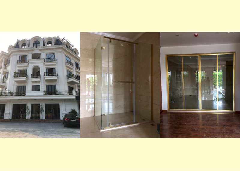 Hình ảnh thực tế phòng tắm kính Fendi tại biệt thự Vĩnh Phúc