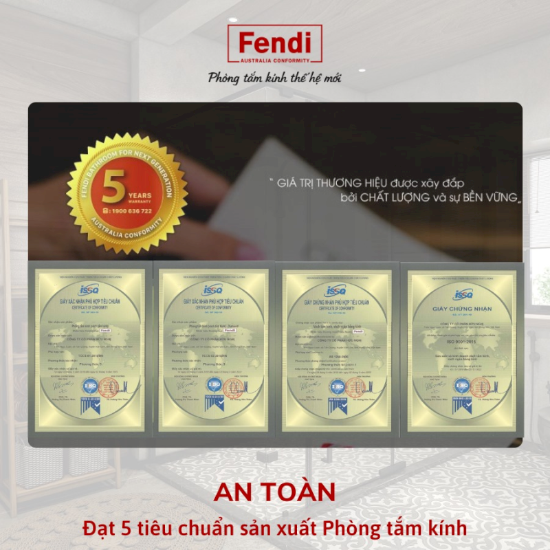 Phòng tắm kính thế hệ mới Fendi minh chứng độ bền và an toàn thông qua việc đạt các tiêu chuẩn chất lượng