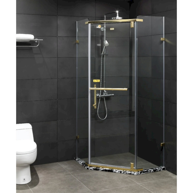 Mẫu cabin tắm đứng góc vát 135 Fendi Diamond Luxury FDV-1x3 màu Mirror Gold