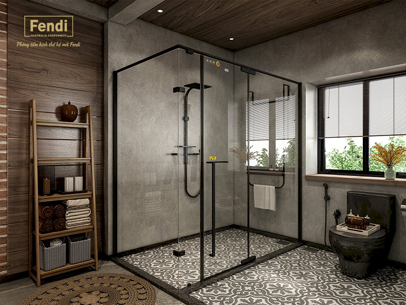 Mẫu cabin tắm đứng góc vuông Fendi Majestic FMG-3x3 màu Matte Gold 