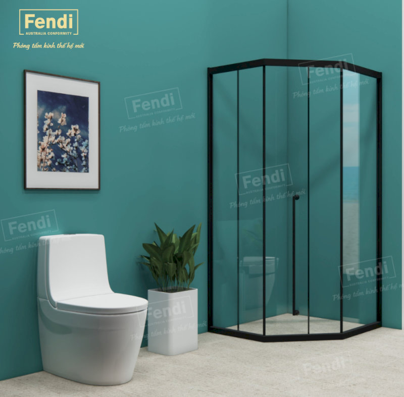 Mẫu cabin tắm đứng góc vuông Fendi Majestic FMG-3x3 màu Matte Gold 