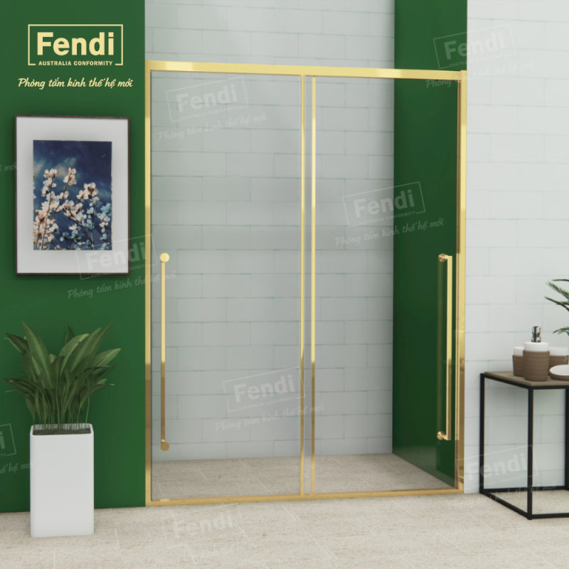 Mẫu cabin tắm đứng phẳng 180 Fendi Majestic Sliding Door FMSP-2x2 màu Mirror Gold