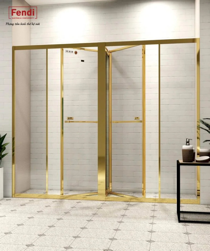 Mẫu cabin tắm đứng Fendi Majestic Sliding Door FMST-2x5 màu Mirror Gold